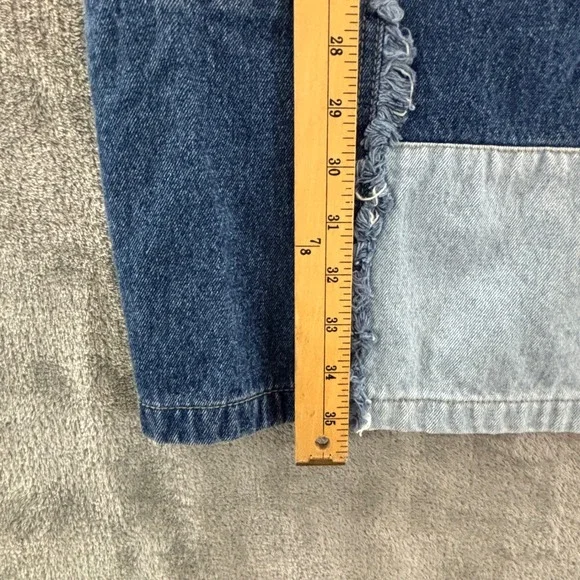 Vintage Patchwork Denim Maxi Skirt Womens 20W Star Stud Blue Front Slit Frayed - Picture 7 of 9